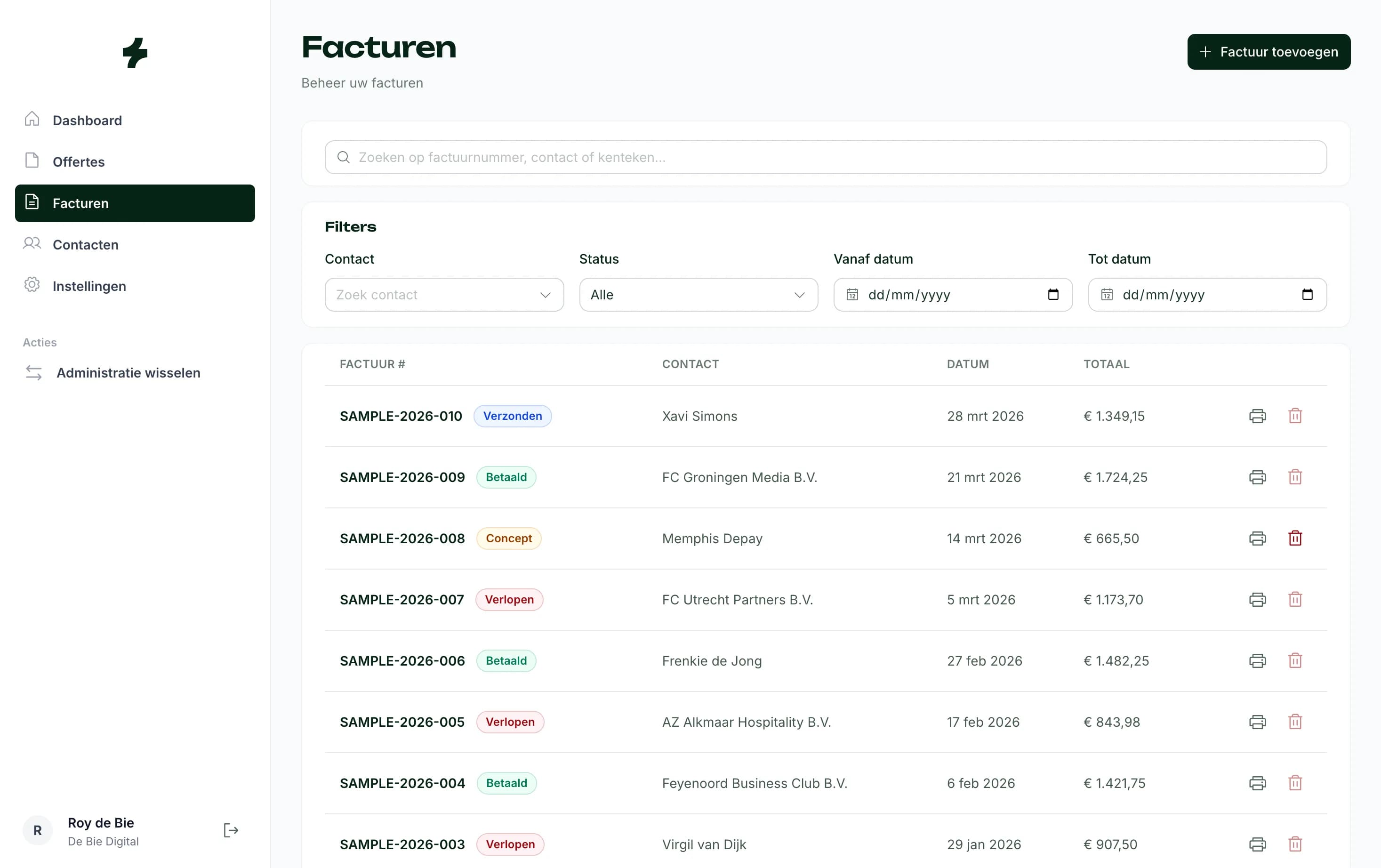 Benji facturatie dashboard
